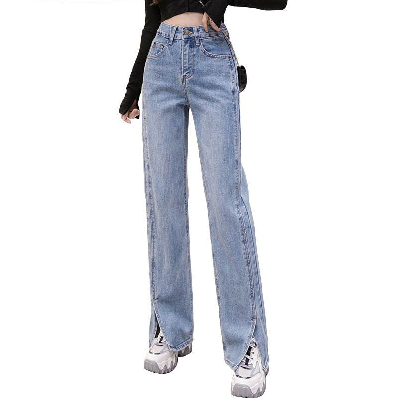 Women’s High-Waisted Straight-Leg Slit Jeans
