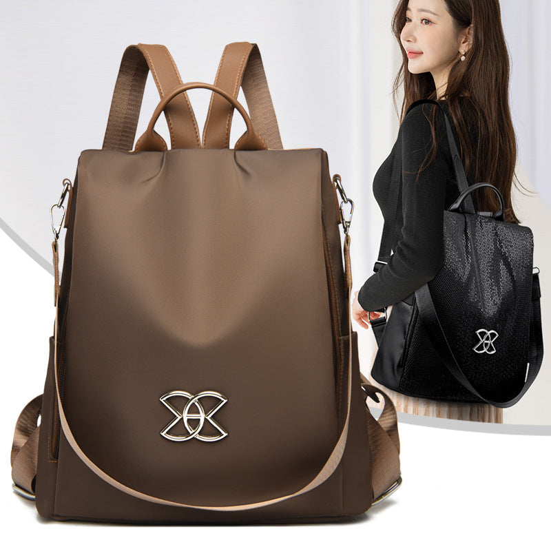 Women's Fashion Nylon Backpack — Contrast Detail Travel & Everyday Bag in Brown, Black & Sequin