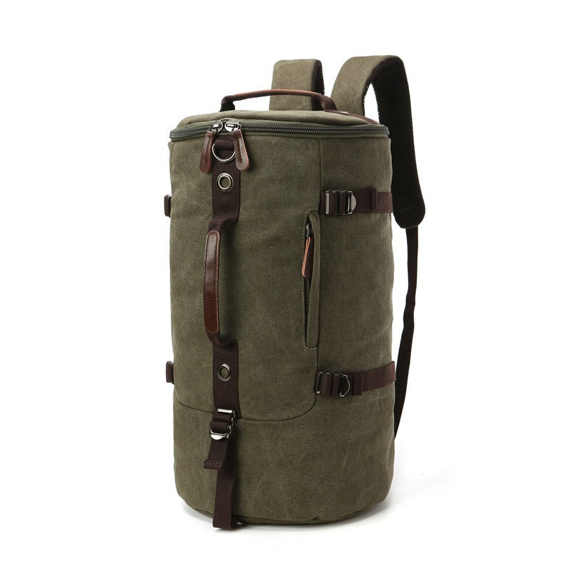 Men's Canvas Cylinder Duffel Backpack — Large Capacity Hiking & Travel Bag