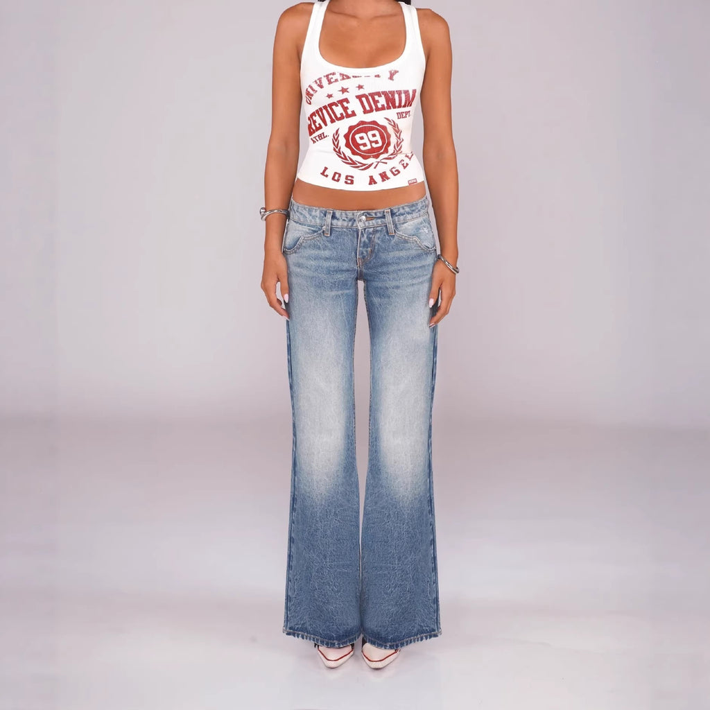 Flared Low Waist Straight Leg Jeans Women Ins Fashion Denim Pants