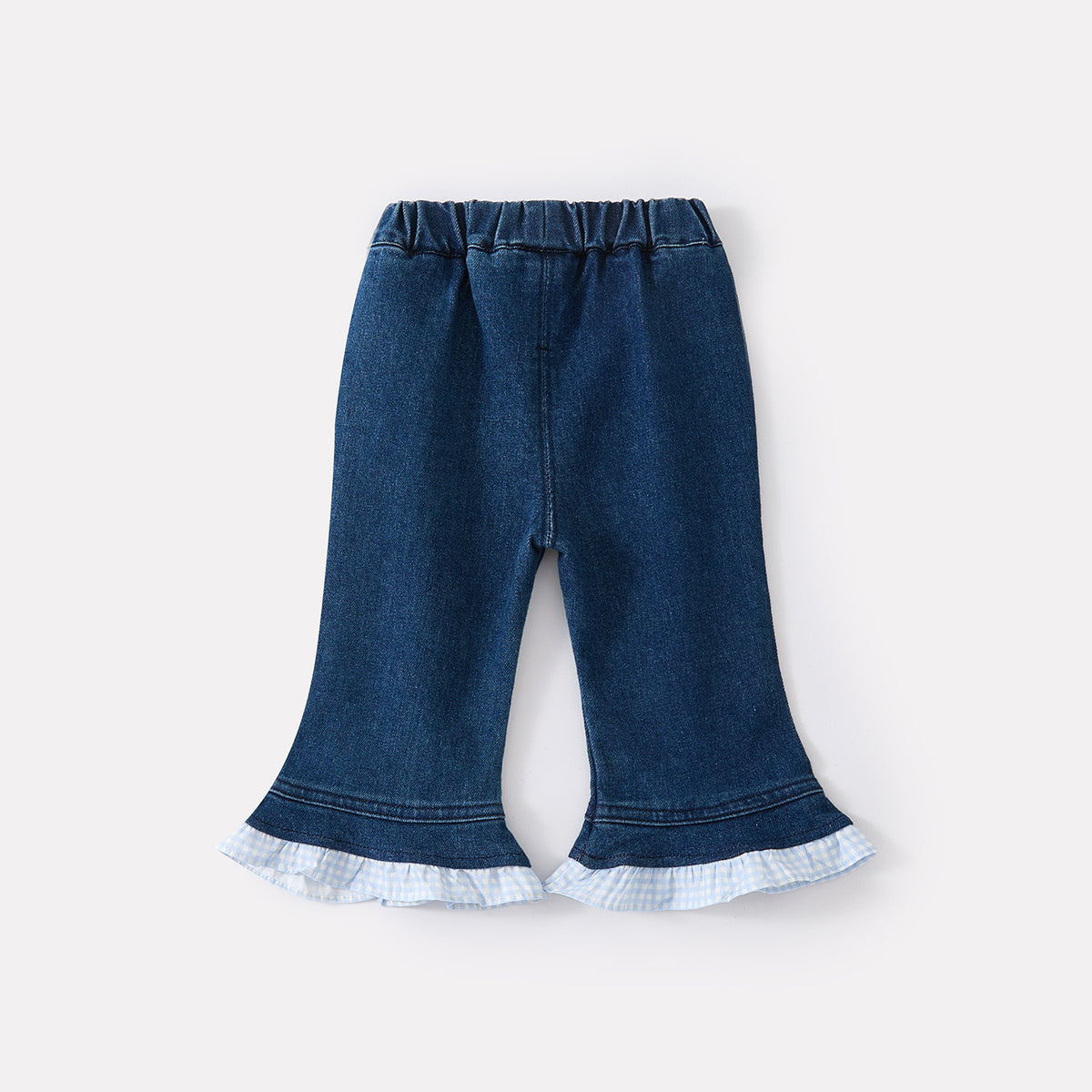 Cuffed Checkered Patchwork Flared Pants for Toddlers Jeans for Baby Girls, Spring Outfit