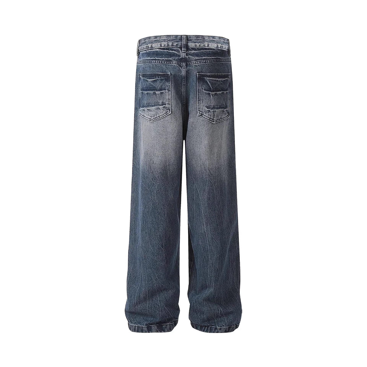 Vintage Lightning Pattern Washed Denim Pants Unisex Color Mid-Wash Style Casual Fit Jeans
