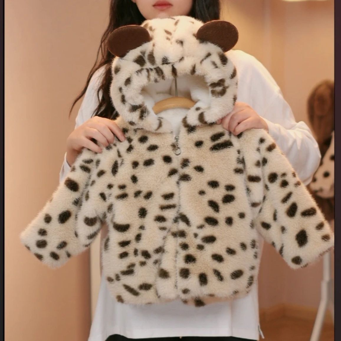 Kids Thickened Fleece Jacket Leopard Print Warm Autumn Winter Outerwear