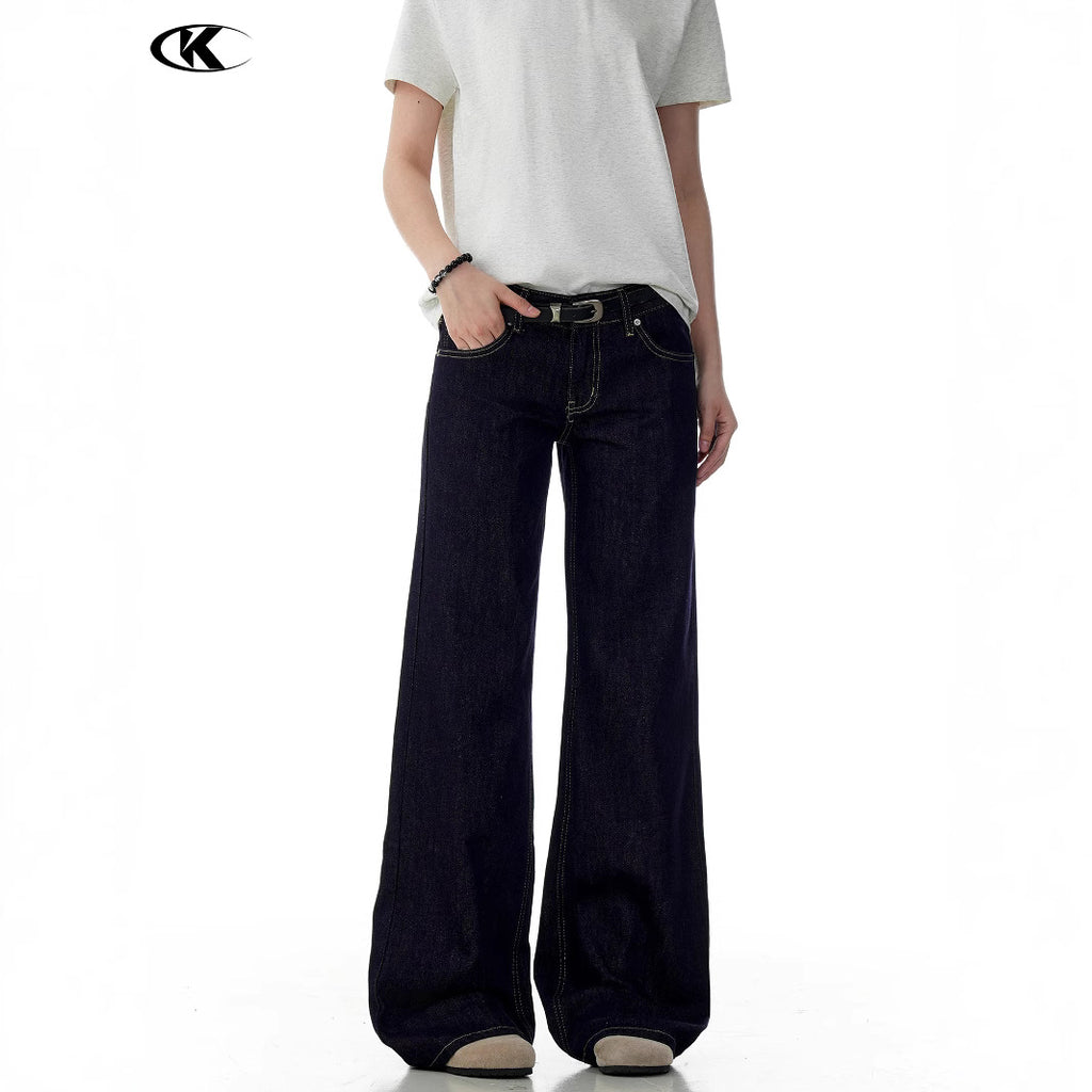Blue Flared Jeans for Women with Visible Stitching Casual Long Pants