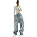Women's High-Waisted Straight Leg Jeans, Autumn Fashion Dye-Effect Wide Leg Pants