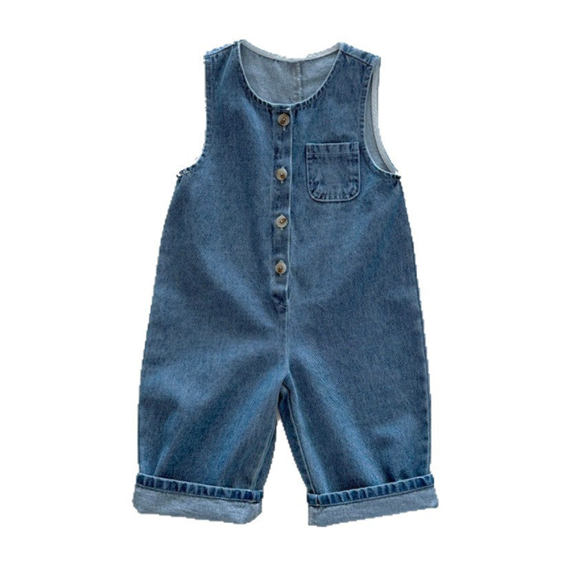 Kids' Overalls Jeans, Children's Infant Denim Rompers, Baby Long Denim Vest, Long Crawler Pants