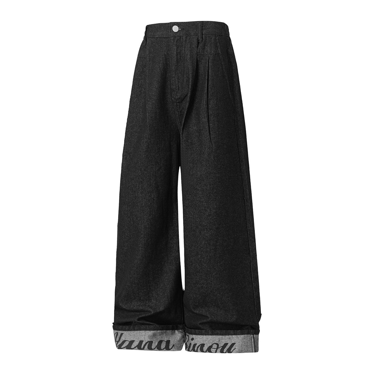 Original Denim VintageStreet Style Straight Leg Jeans for Men, Autumn Structural Pleated Cuff Printed Long Pants