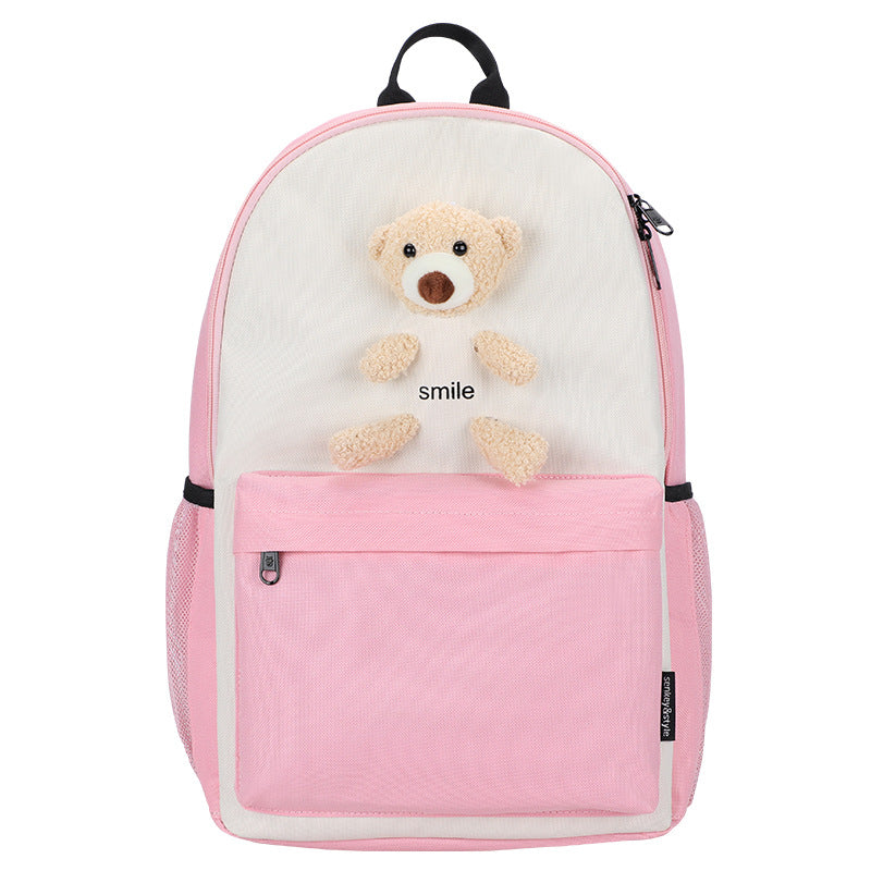 Cute Bear & Cactus Print Girls Backpack — Oxford Cloth Medium School Bag