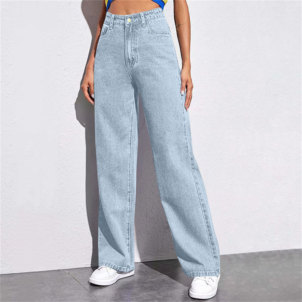 Wide leg jeans  women's high waisted loose straight leg pants