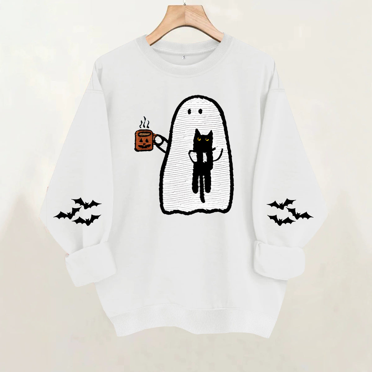 Ghost holding black cat with fleece hoodie