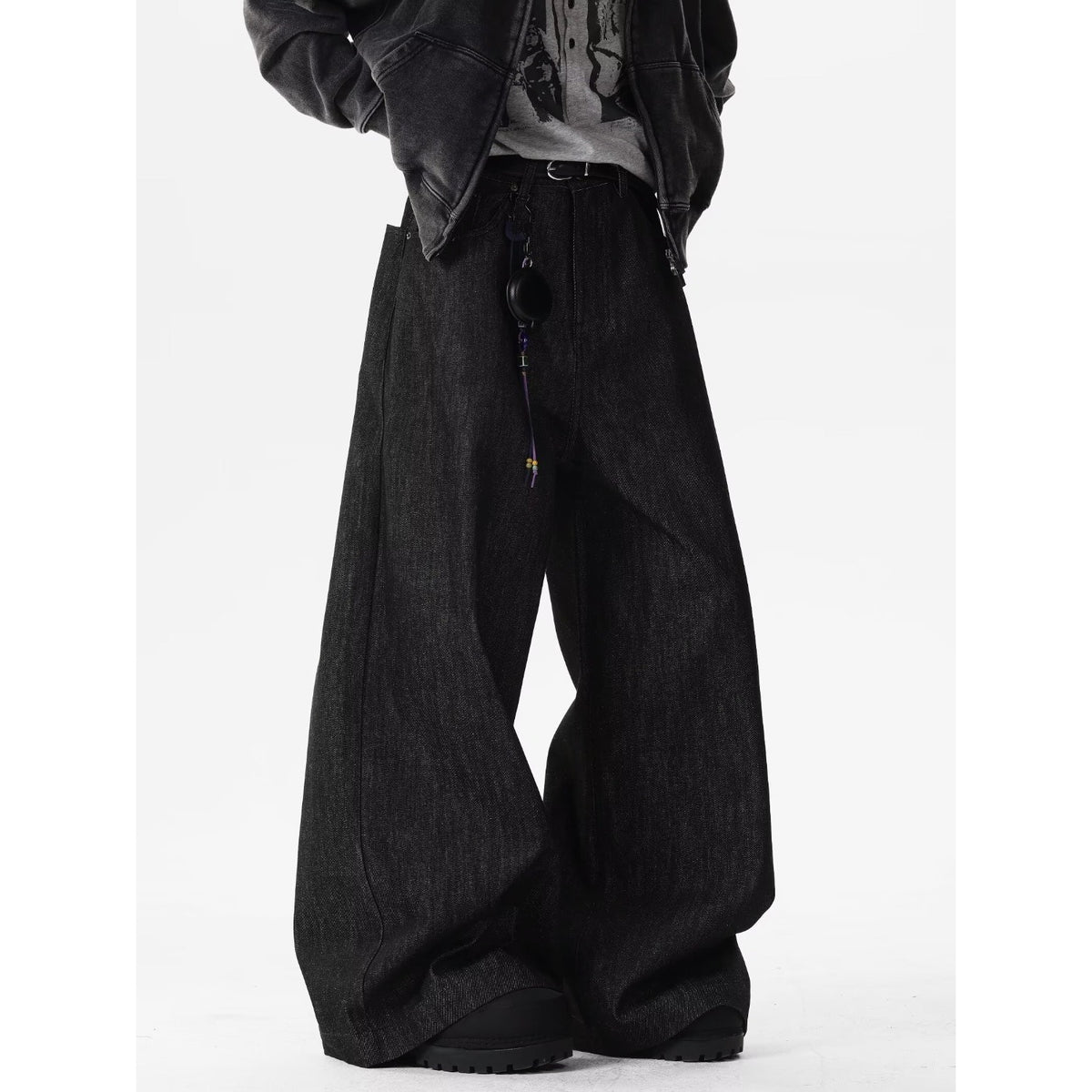 Red Dragon Embroidery Knife Jeans Men Loose Casual Cargo Wide Leg Long Pants