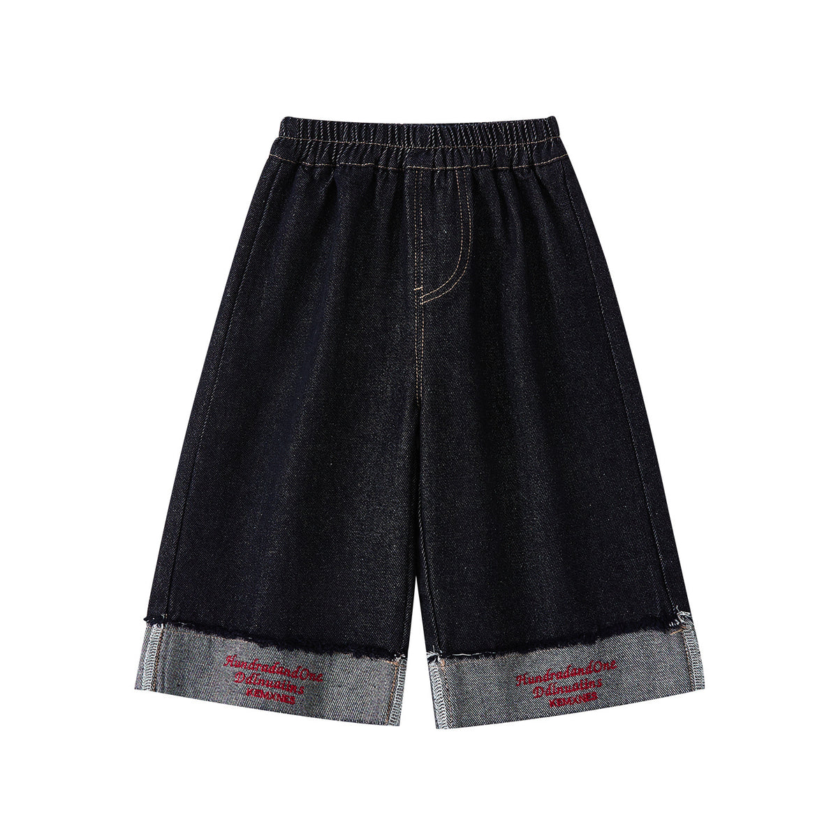 Simple Casual Cuffed Pants, Wide-leg Jeans for Toddlers with Letter Detail at Hem