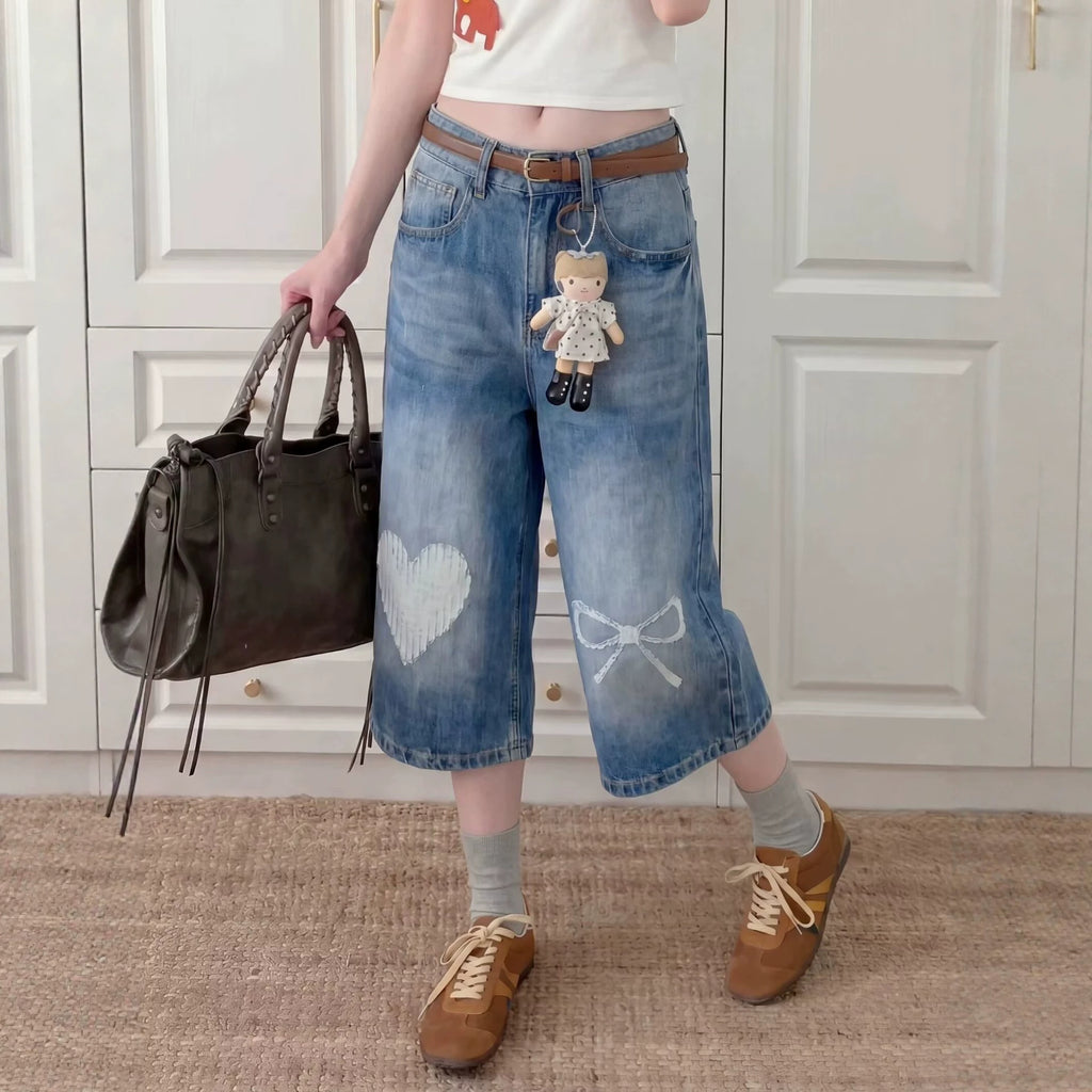 Design Jeans Washed Bleached Loose Straight Leg Drape Wide Leg Pants