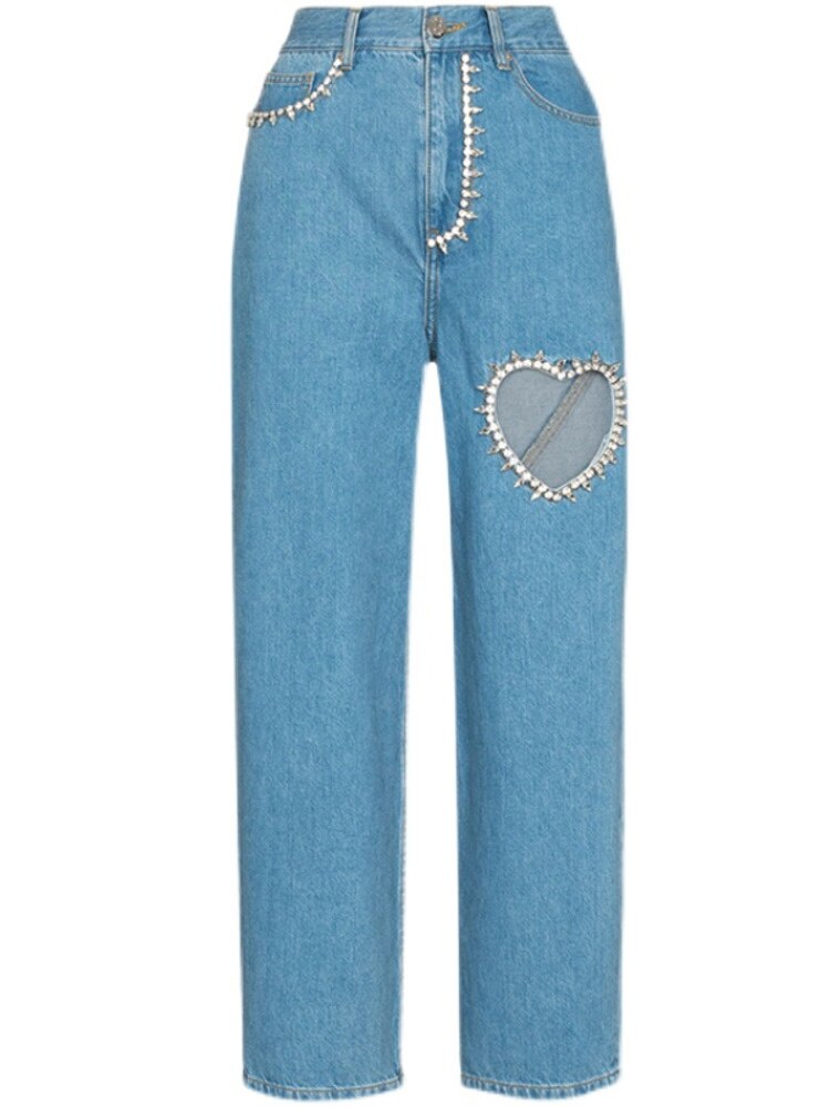 Women’s Heart-Detail Cut-Out Straight-Leg Jeans