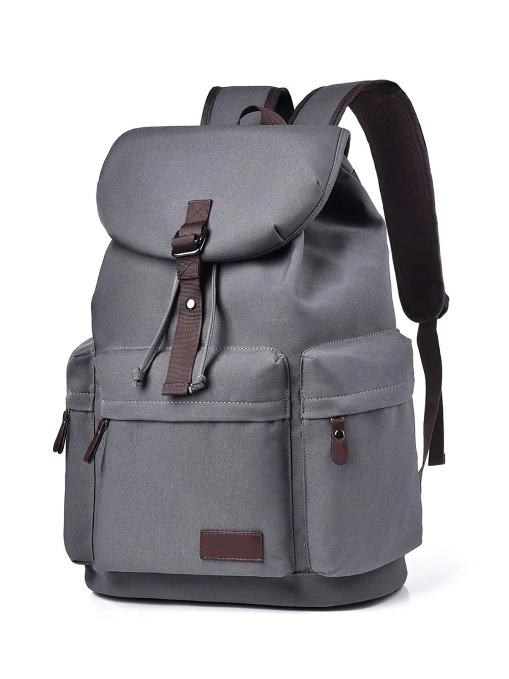Multi-Pocket Canvas Backpack — Large Adjustable Strap Everyday Bag in Gray, Black & Ochre
