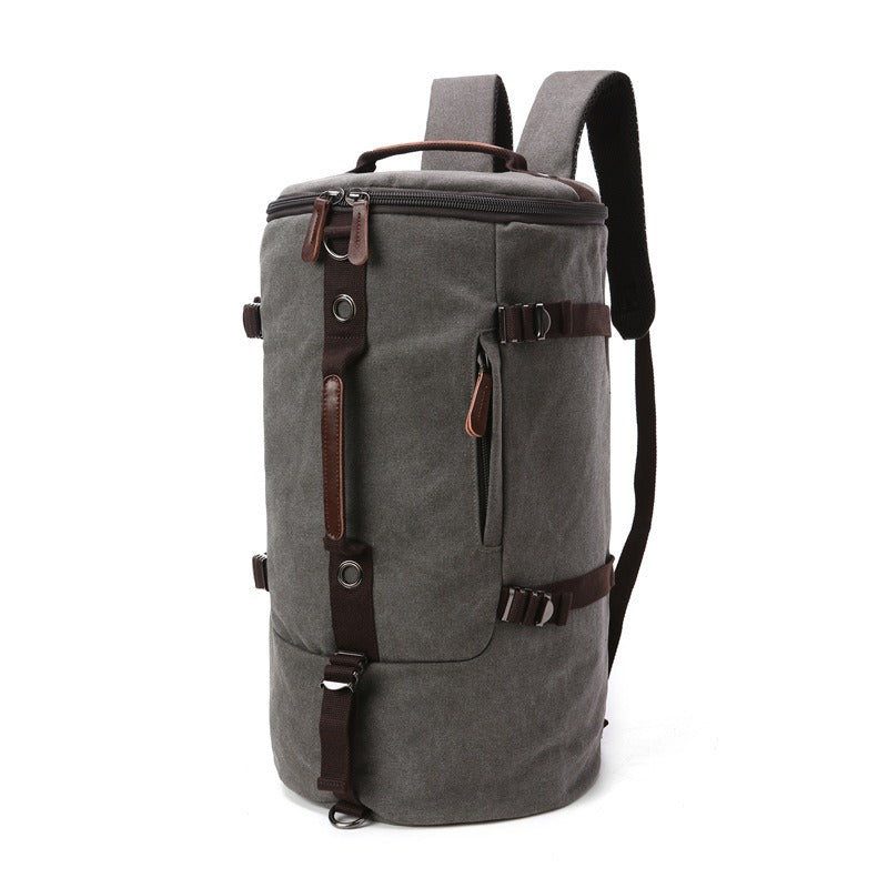 Men's Canvas Cylinder Duffel Backpack — Large Capacity Hiking & Travel Bag