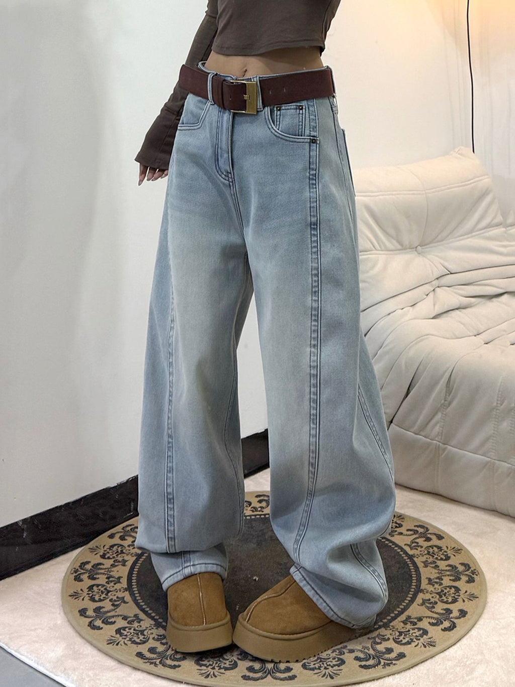 Light Color Jeans Women's New Straight Leg Wide Leg Pants Casual Loose Slimming Floor-Length Pants