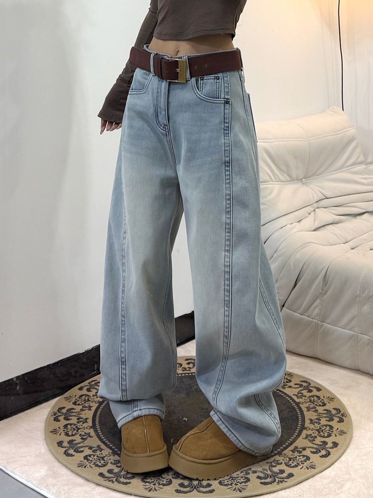 Light Color Jeans Women's New Straight Leg Wide Leg Pants Casual Loose Slimming Floor-Length Pants