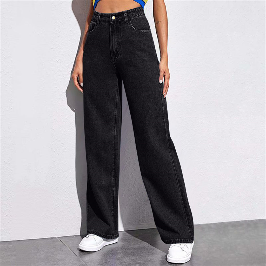 Wide leg jeans  women's high waisted loose straight leg pants