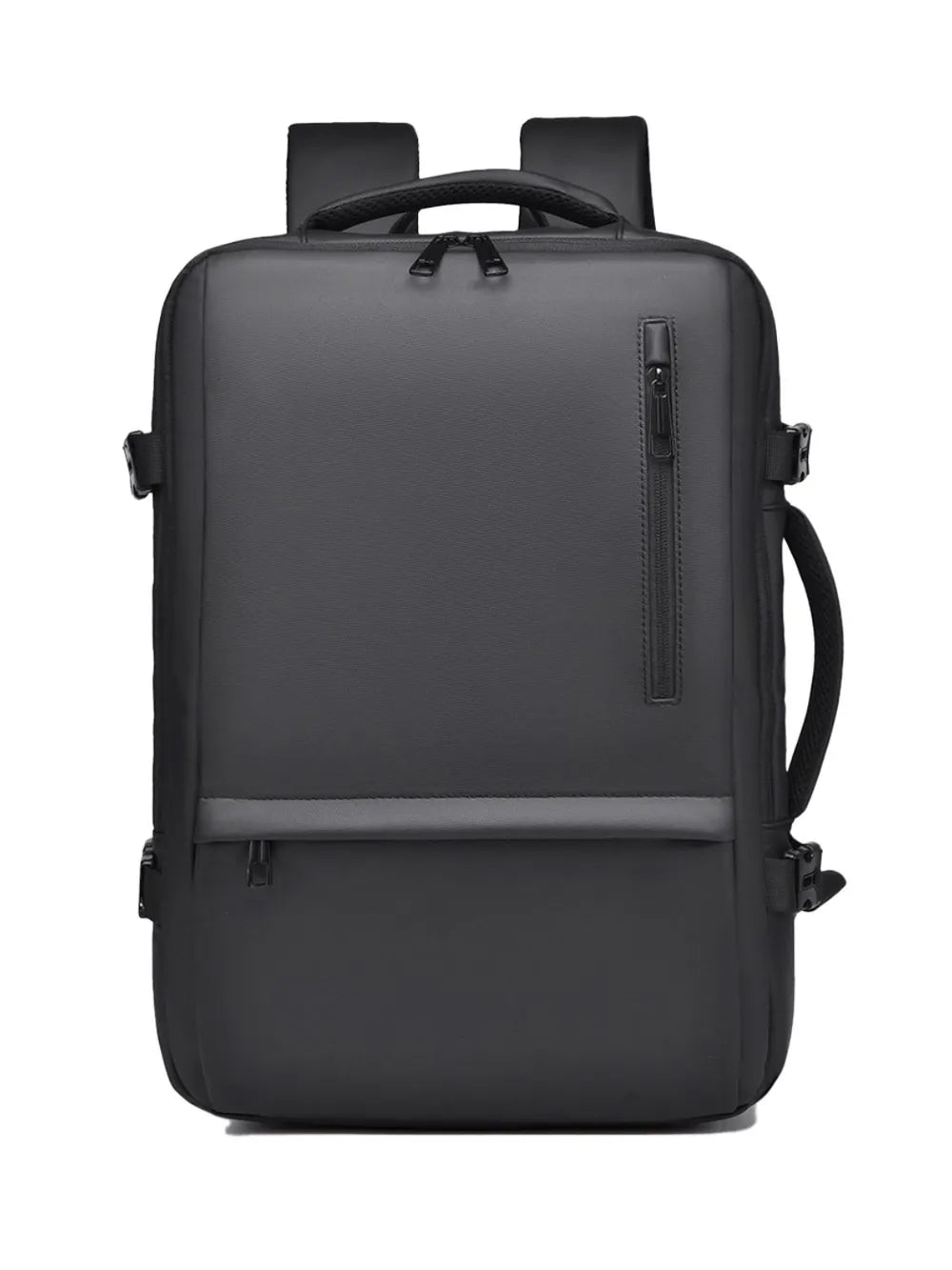 Multi-Pocket Leather Backpack — Adjustable Straps Business Casual Bag in Black & Dark Gray