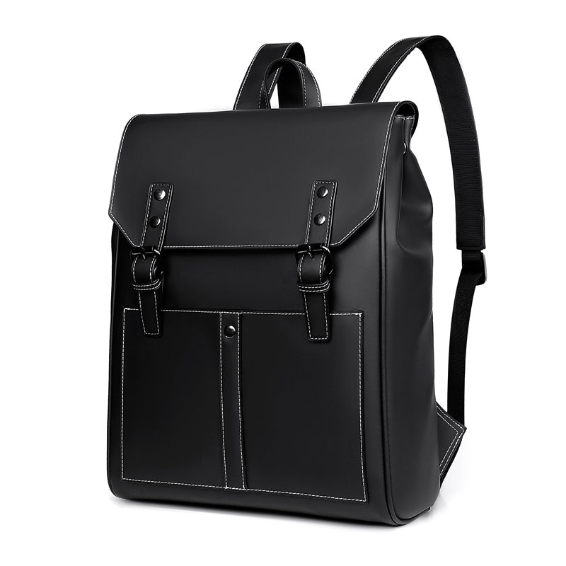 Men's PU Leather Laptop Backpack — Large Capacity Business Travel Bag
