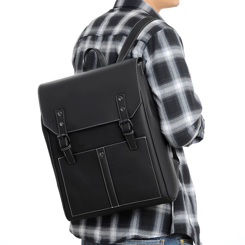 Men's PU Leather Laptop Backpack — Large Capacity Business Travel Bag
