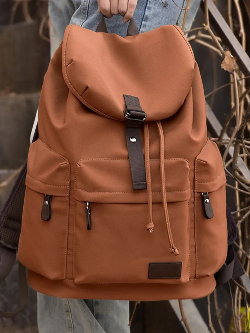 Multi-Pocket Canvas Backpack — Large Adjustable Strap Everyday Bag in Gray, Black & Ochre