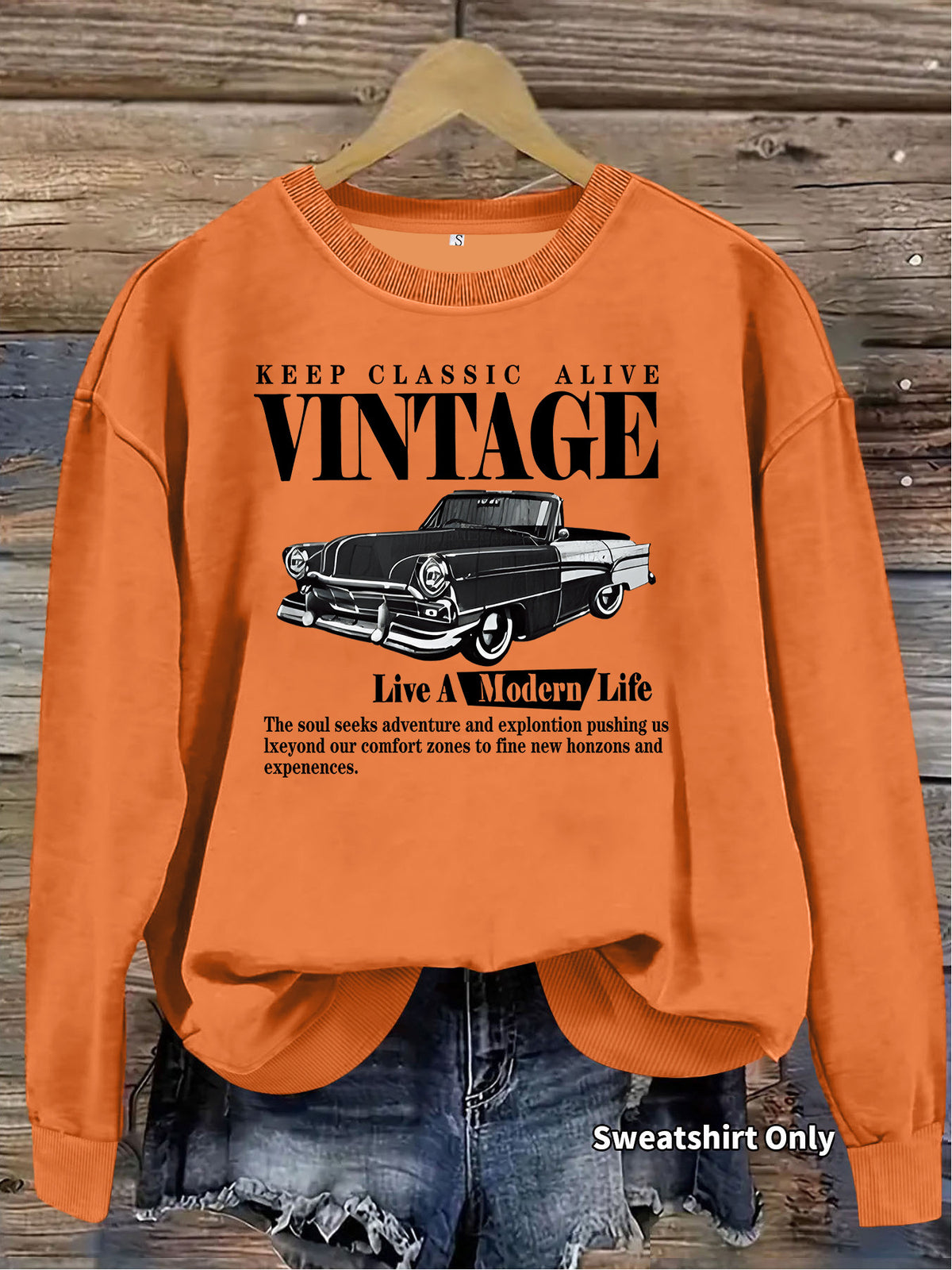 Car printed round neck fleece hoodie