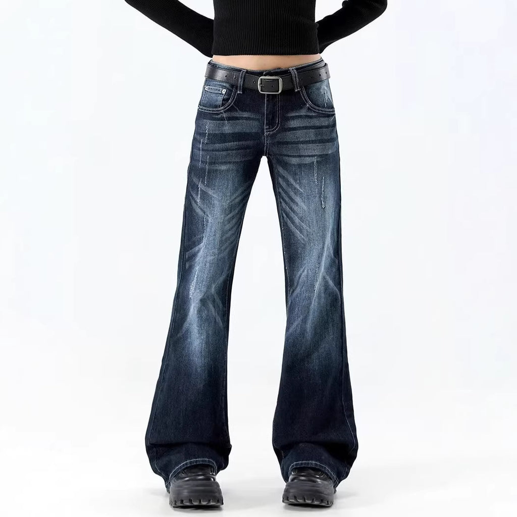 Retro Blue Gray Flared Jeans Women High Waist Slim Fit Skinny Bootcut Pants