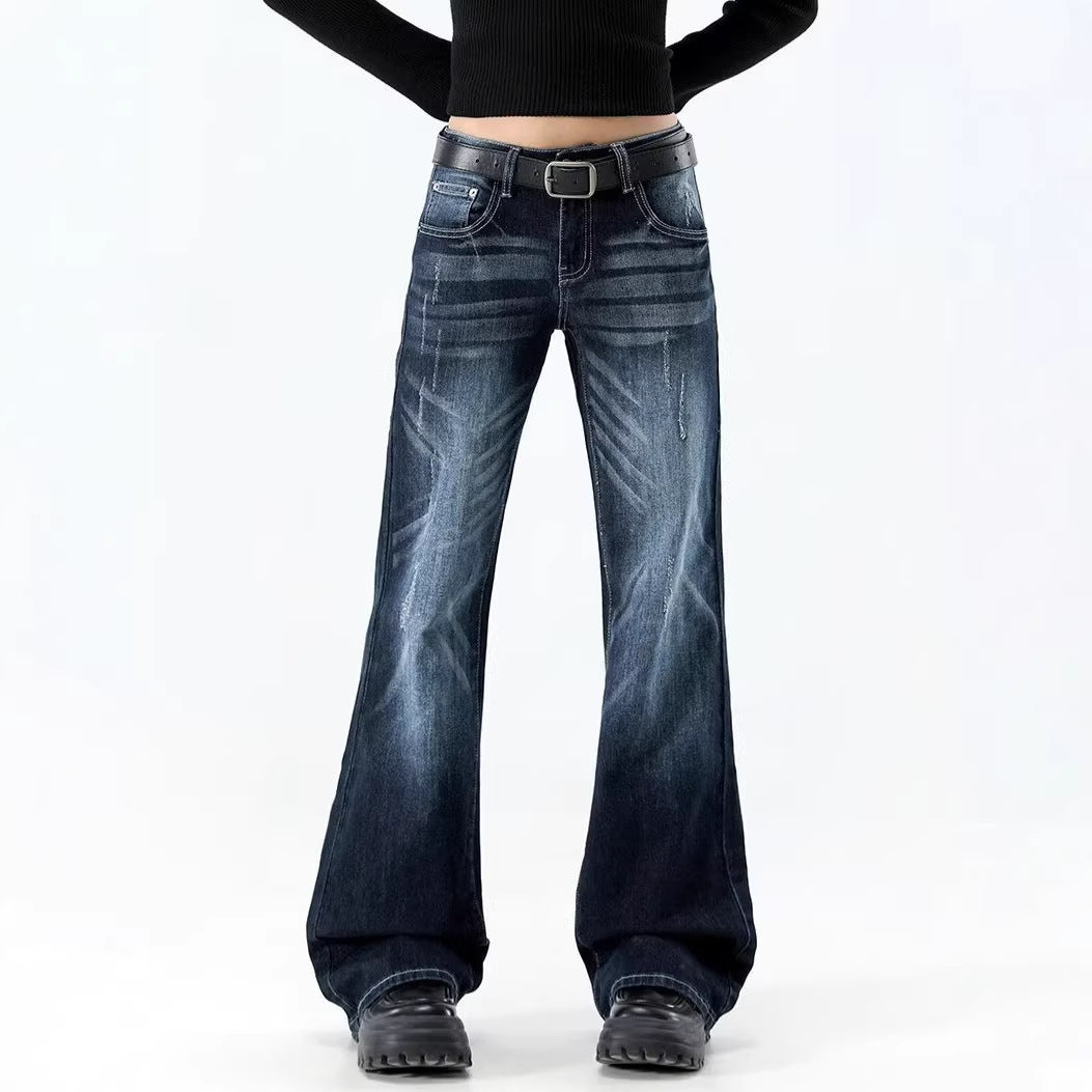 Retro Blue Gray Flared Jeans Women High Waist Slim Fit Skinny Bootcut Pants