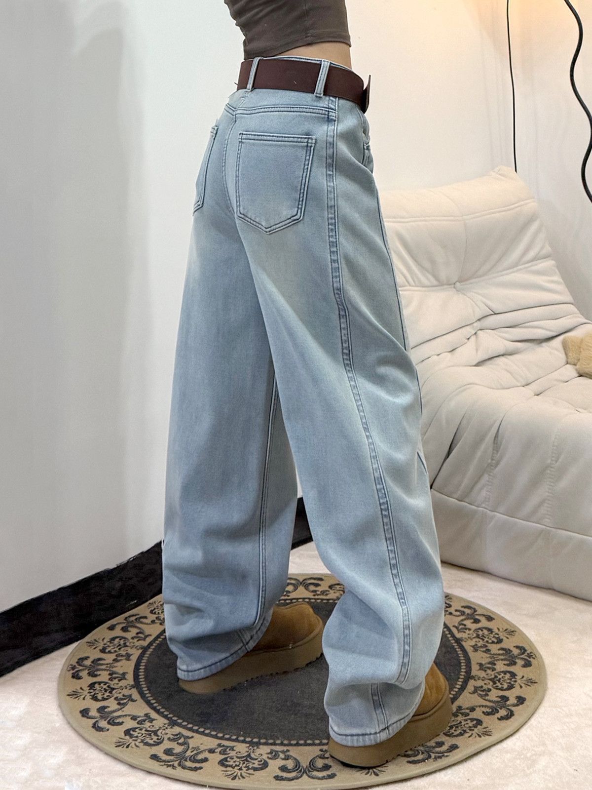 Light Color Jeans Women's New Straight Leg Wide Leg Pants Casual Loose Slimming Floor-Length Pants