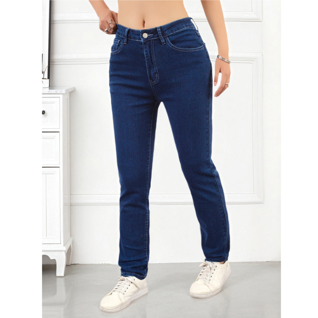 Women's Jeans Pants Fashion Deep Blue Stretch Simple Casual Versatile Slim Fit Skinny Pants Suitable