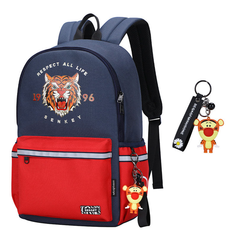 Street Trend Character Backpack — Anti-Theft Oxford Cloth School Bag with Bear, Tiger & Lucky Cat Print