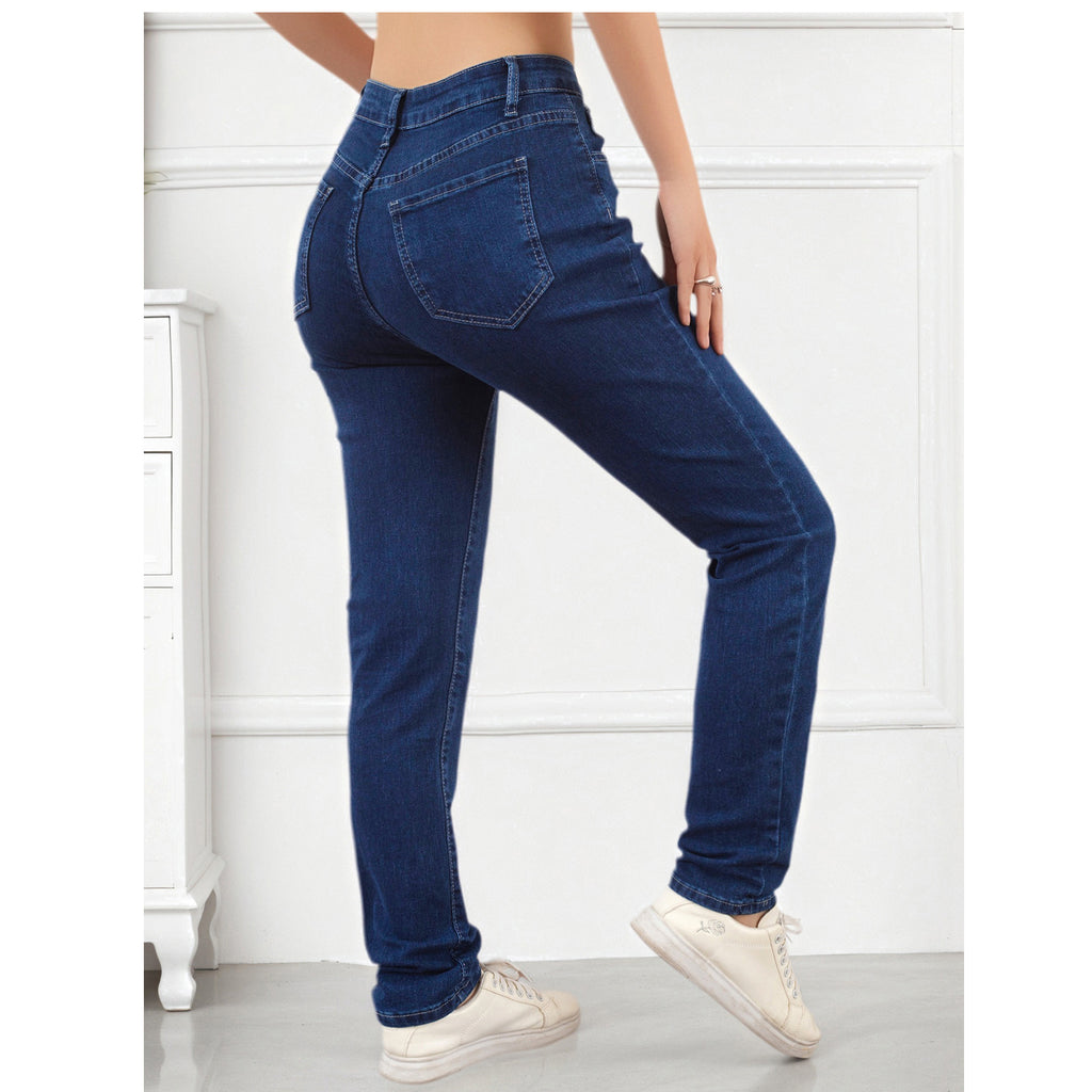 Women's Jeans Pants Fashion Deep Blue Stretch Simple Casual Versatile Slim Fit Skinny Pants Suitable