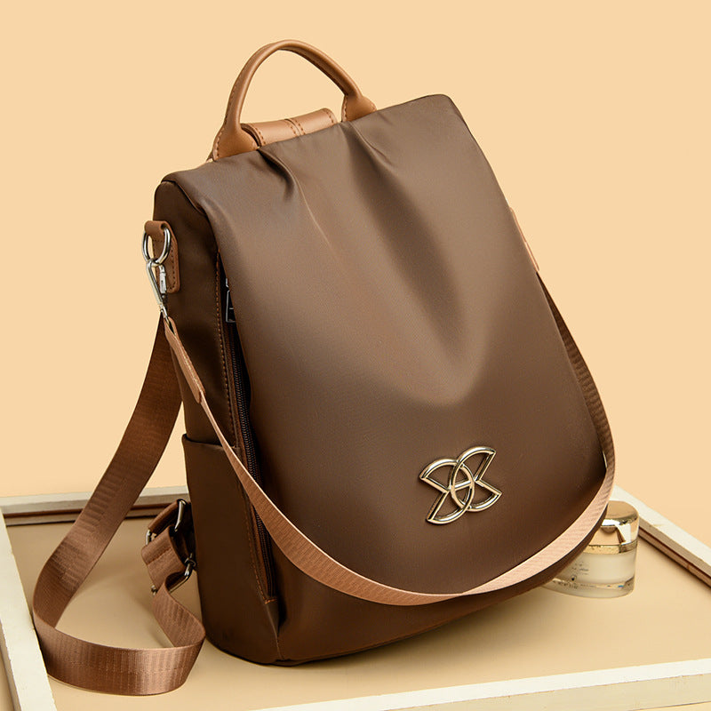 Women's Fashion Nylon Backpack — Contrast Detail Travel & Everyday Bag in Brown, Black & Sequin