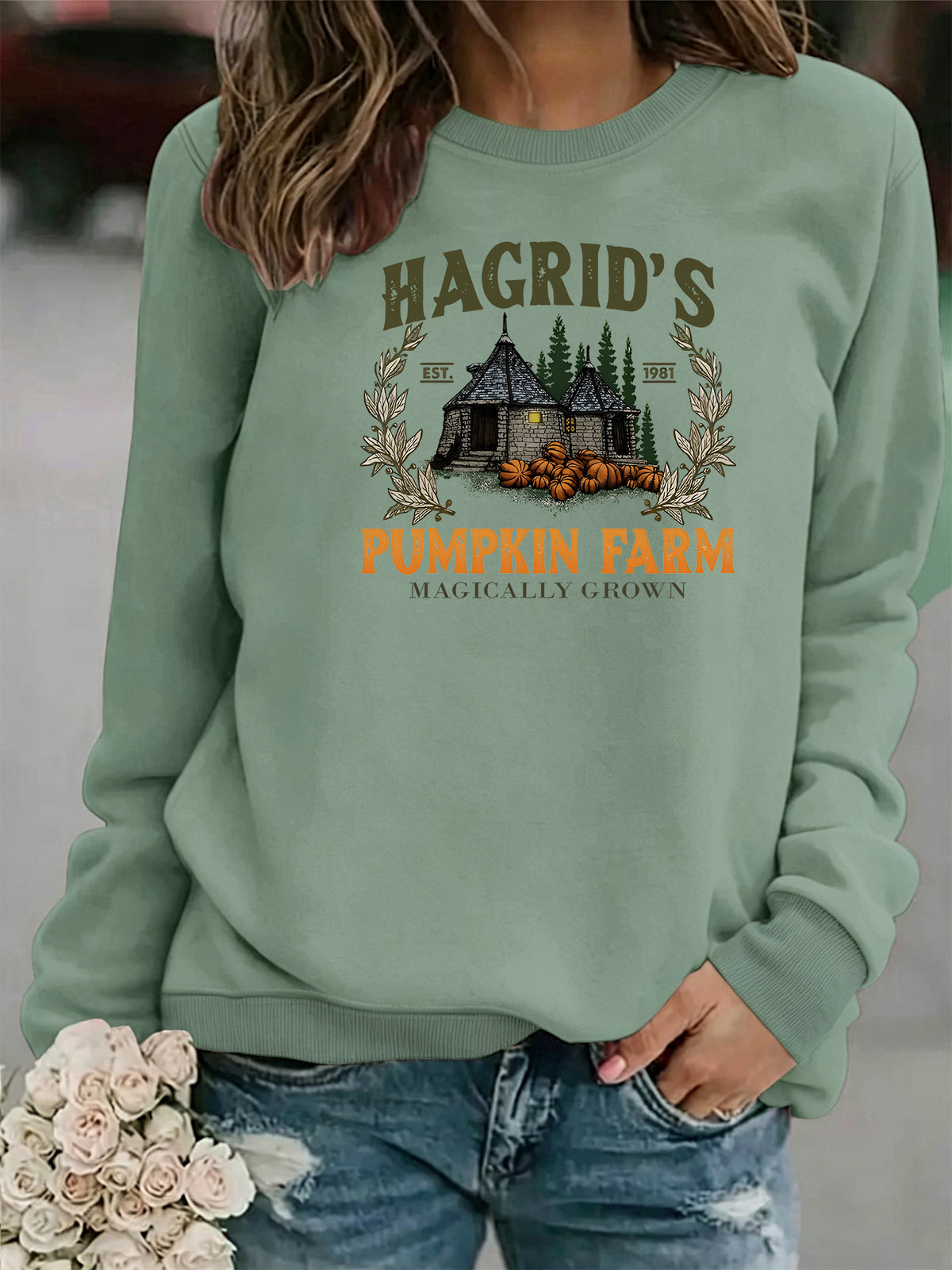 Women’s Printed Lantern-Sleeve Fleece Sweatshirt