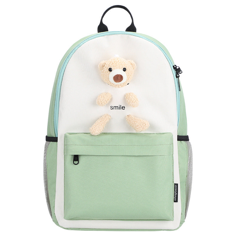 Cute Bear & Cactus Print Girls Backpack — Oxford Cloth Medium School Bag