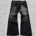 Y2K Dark Style Cross Print Washed Flared Jeans Retro Punk Streetwear Long Pants Ins