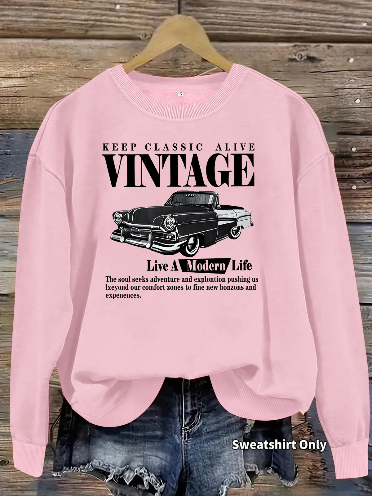 Car printed round neck fleece hoodie