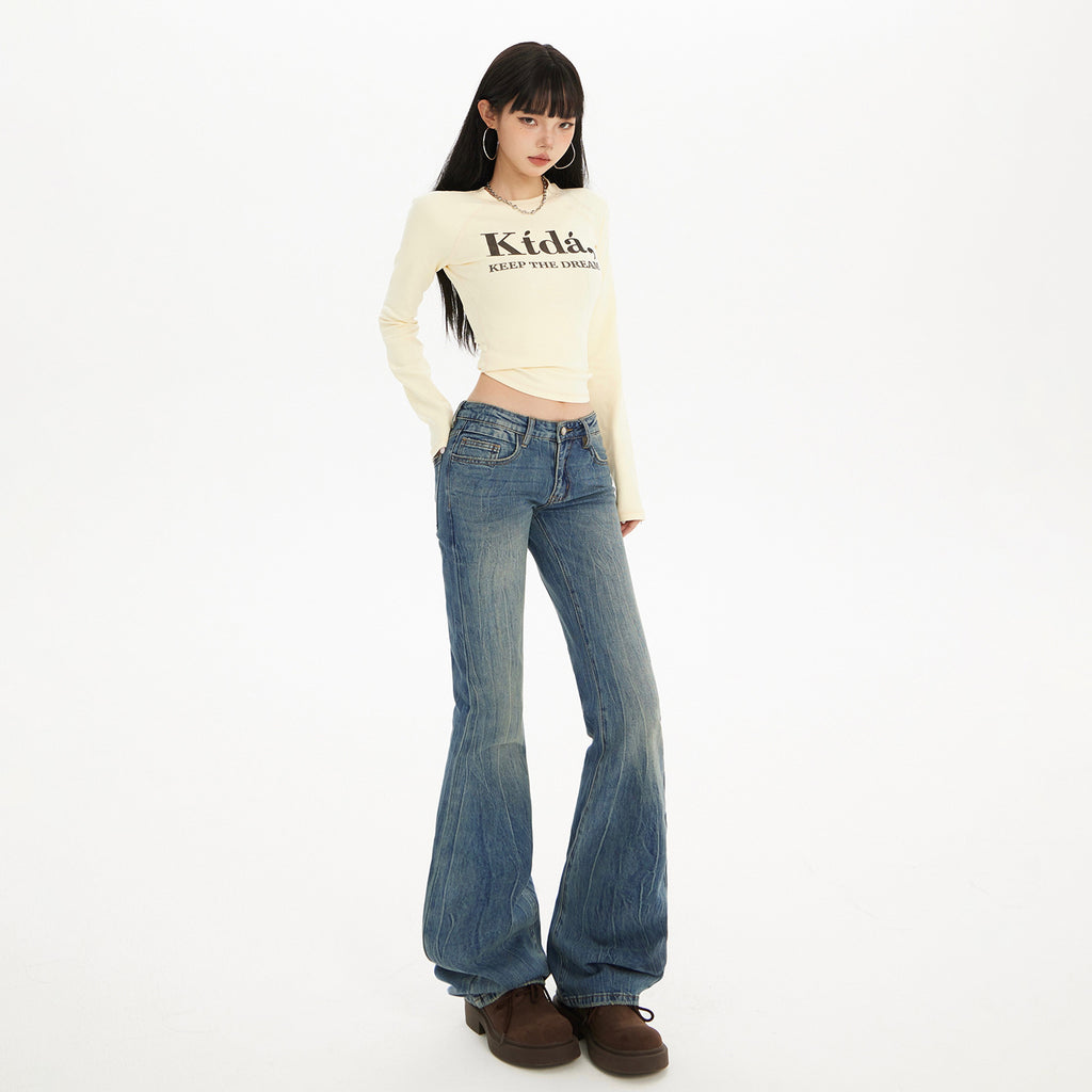 Low Waist Hot Pants, Flared Jeans Autumn Winter Slim Fit Stretchy Denim Pants for Women