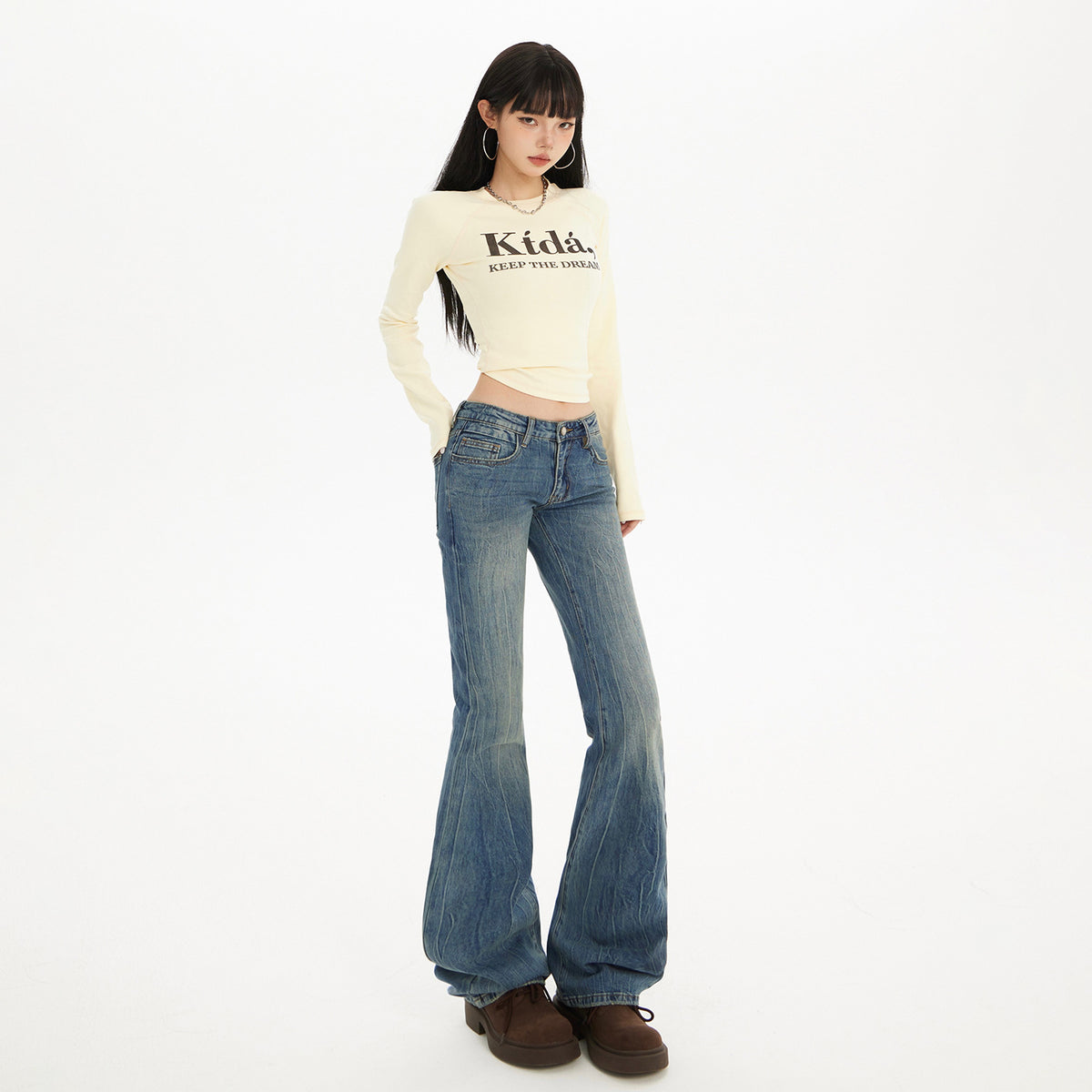 Low Waist Hot Pants, Flared Jeans Autumn Winter Slim Fit Stretchy Denim Pants for Women