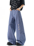 High Waist Men's Arc Fashion Patchwork Star Design Jeans Summer Loose Drape Versatile Wide Leg Pants