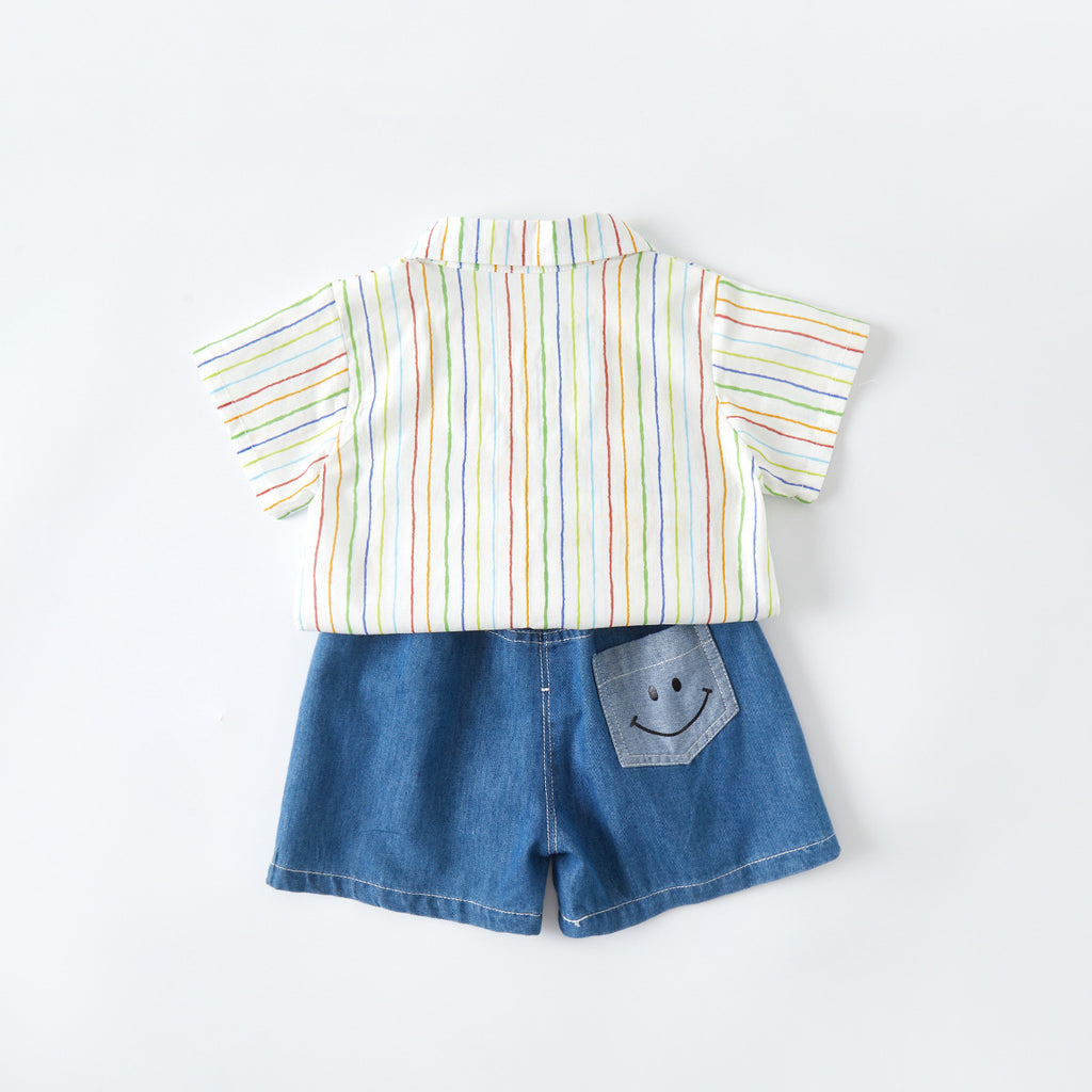 Jeans Set for Boys, Two-Piece Outfit, Letter Print Shirt with Denim Pants