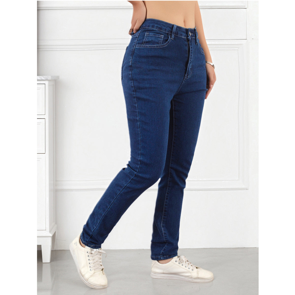 Women's Jeans Pants Fashion Deep Blue Stretch Simple Casual Versatile Slim Fit Skinny Pants Suitable
