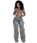 Women's Straight Leg Jeans High Waist Detachable Button Street Fashion Casual Pants
