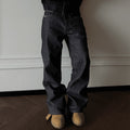 Washed Loose Straight Leg Jeans Men Clean Fit Hand Stitched Versatile Long Pants