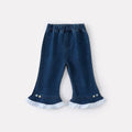 Cuffed Checkered Patchwork Flared Pants for Toddlers Jeans for Baby Girls, Spring Outfit