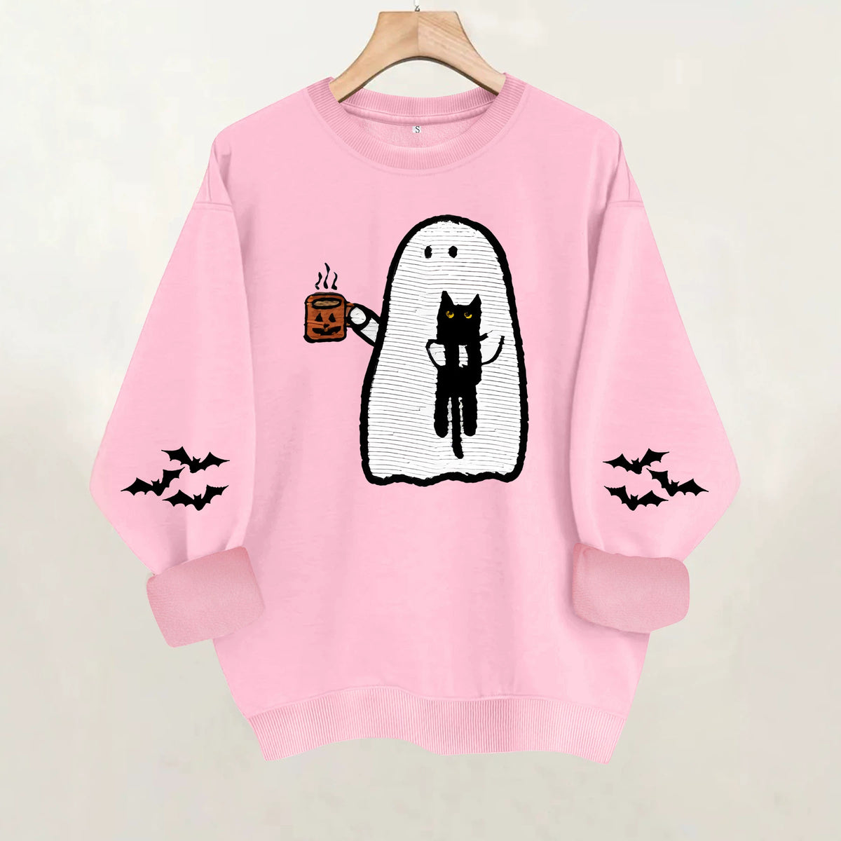 Ghost holding black cat with fleece hoodie