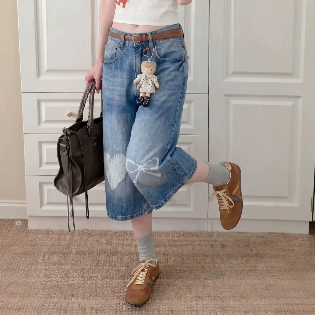 Design Jeans Washed Bleached Loose Straight Leg Drape Wide Leg Pants