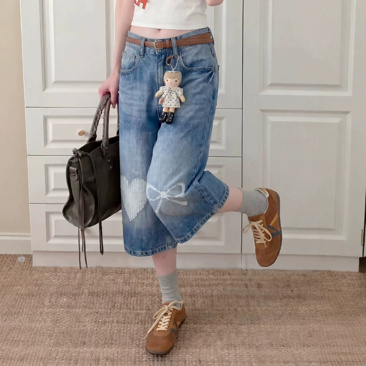 Design Jeans Washed Bleached Loose Straight Leg Drape Wide Leg Pants